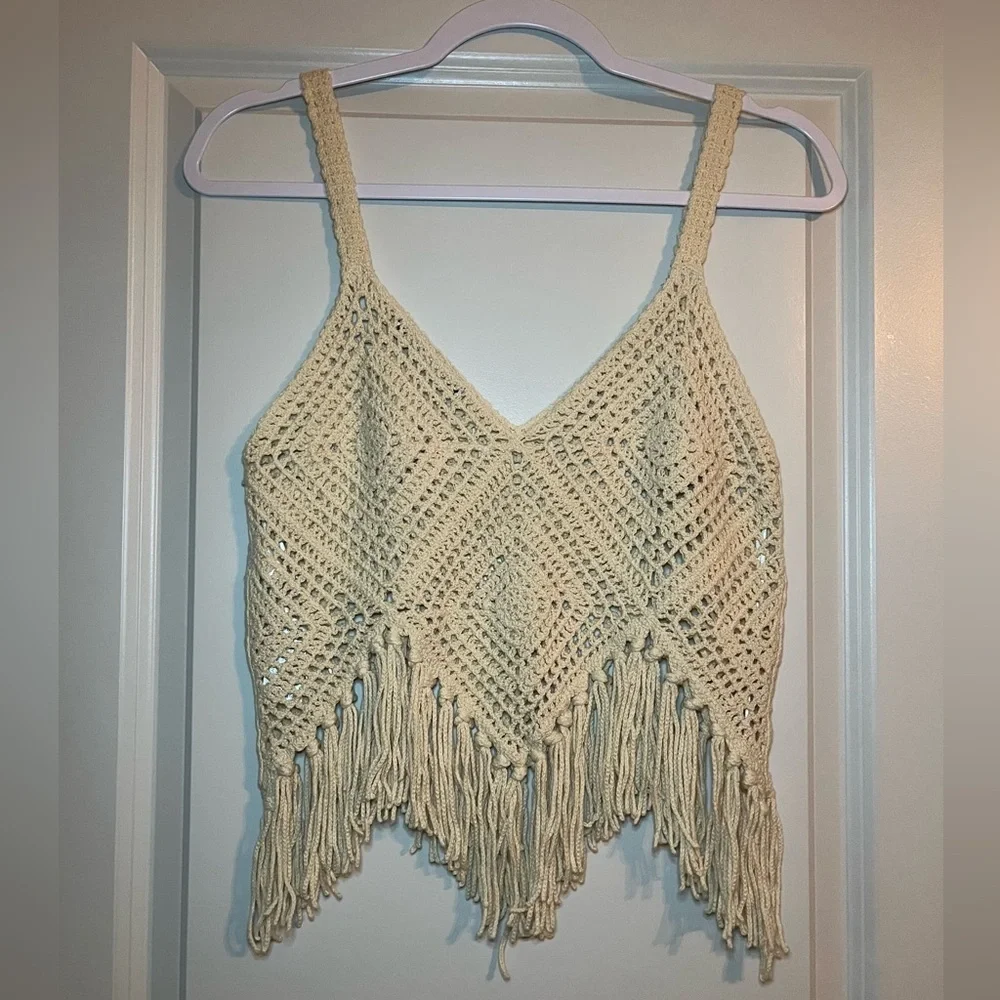 Zara | Crochet Fringe Crop Top Size Medium